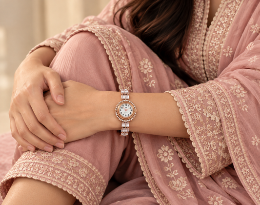 Rosé Crystal Chain Watch