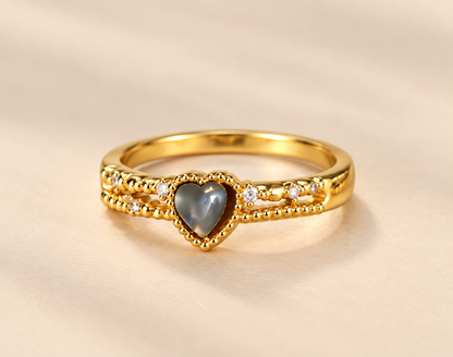 Grey Heart Beaded Ring