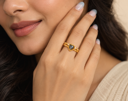 Grey Heart Beaded Ring