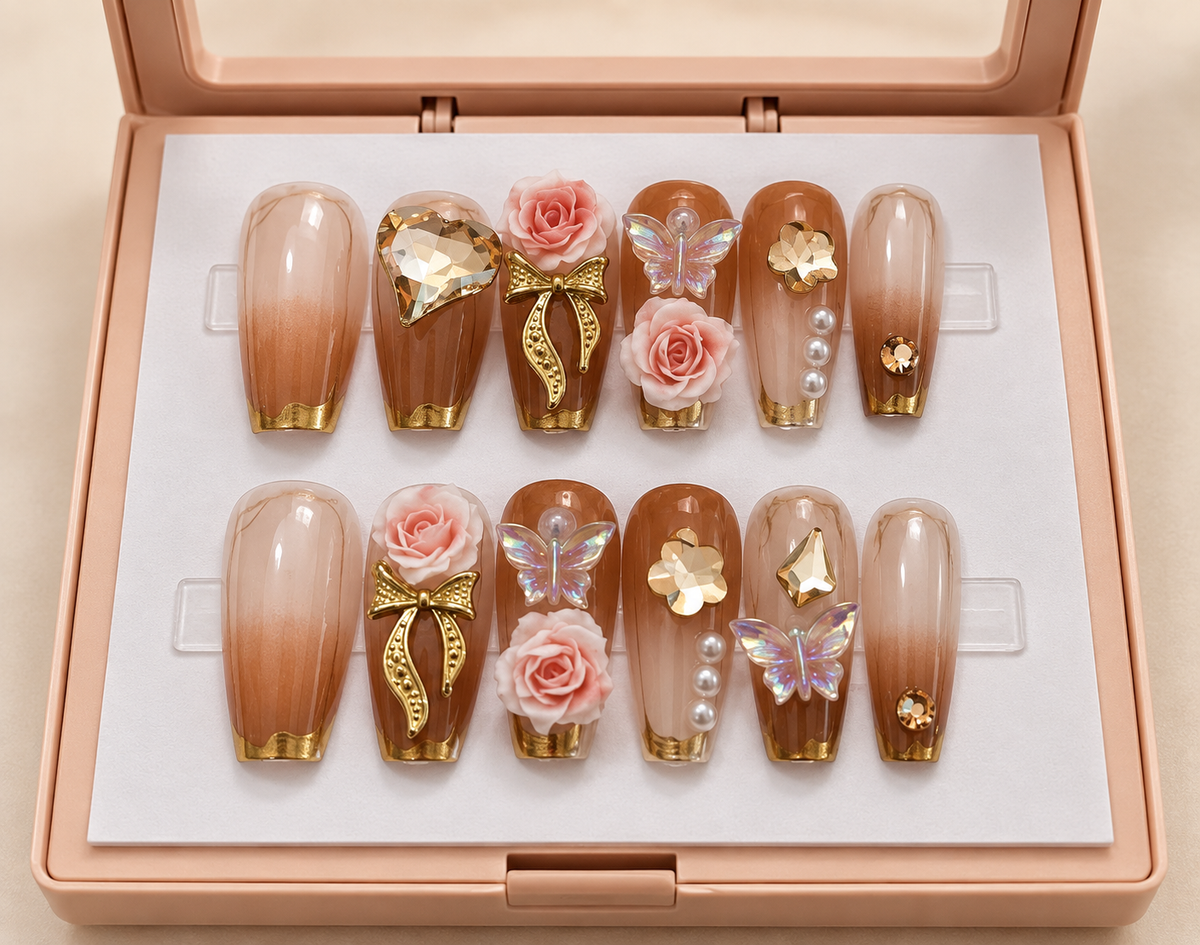 Rosé Butterfly Press-On Nails