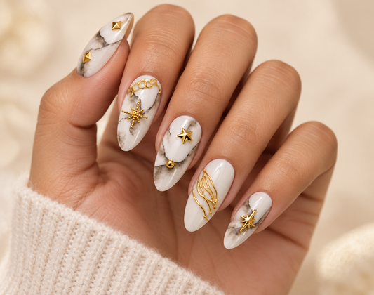 Marble Luxe Gold Press-On Nails