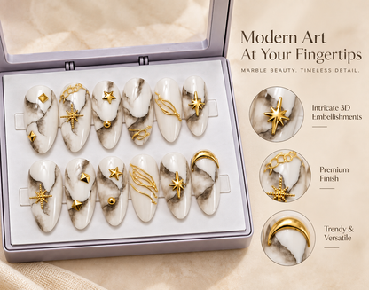 Marble Luxe Gold Press-On Nails
